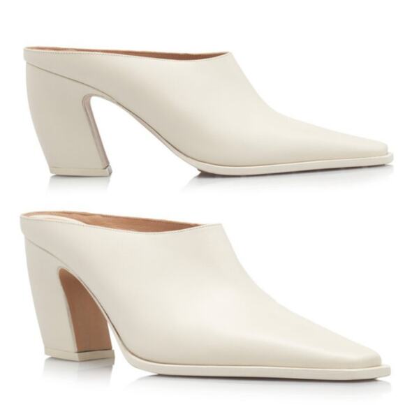 Bottega Veneta NWT Tex Leather Mules Women’s IT37 US7 Sea Salt Dressy Minimalist - Picture 2 of 11